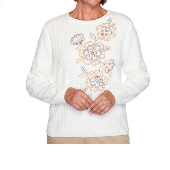 ALFRED DUNNER Women's Glacier Lake Flower Chenille Sweater - Picture 2 of 7